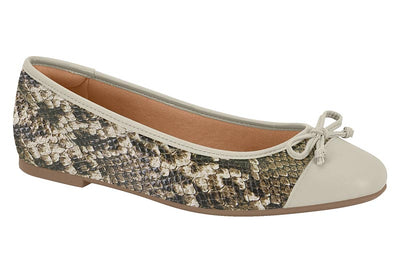 Flats with patterned toe cap and white bow on a white background