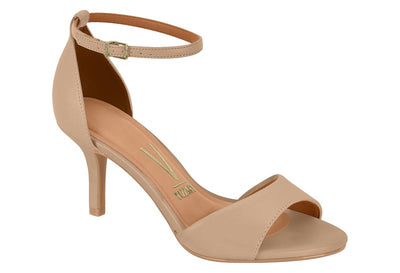 Beige high-heeled sandal on a white background