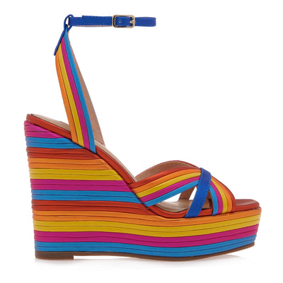 Exe women's fashion multicolored platform sandal with ankle strap.